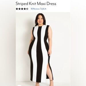 Eloquii Black and White Striped Knit Midi Dress